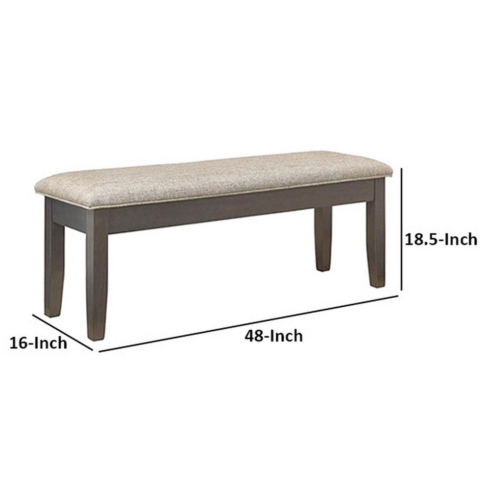 Benjara Dylan 48 Inch Bench, Brown Wood Frame, Gray Fabric Upholstered Cushion