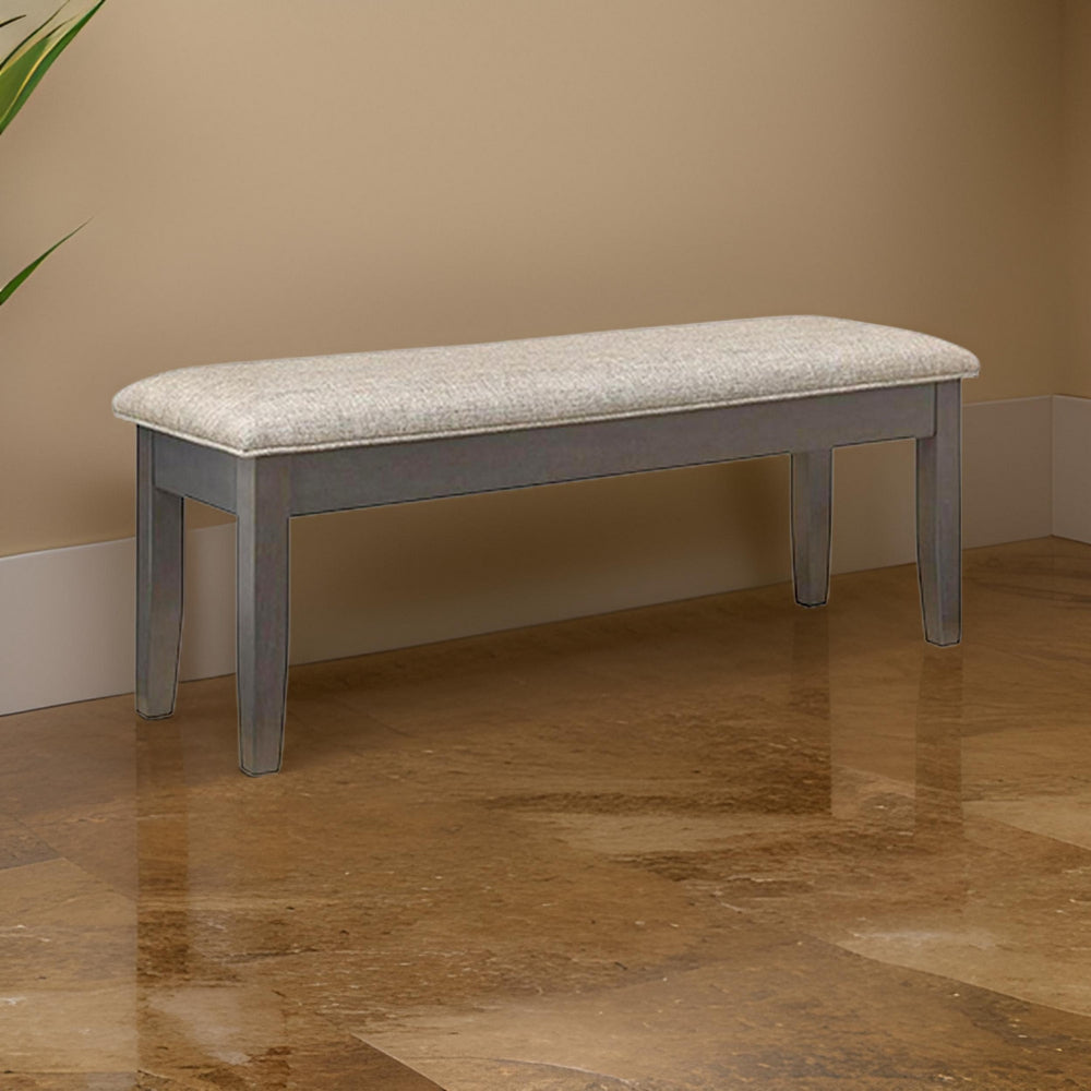 Benjara Dylan 48 Inch Bench, Brown Wood Frame, Gray Fabric Upholstered Cushion