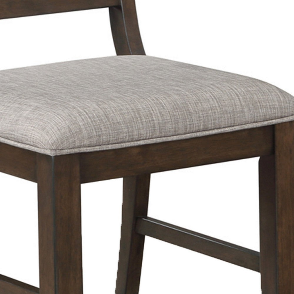 Benjara Dylan 20 Inch Side Chair Set of 2, Gray Fabric Upholstery, Brown Wood