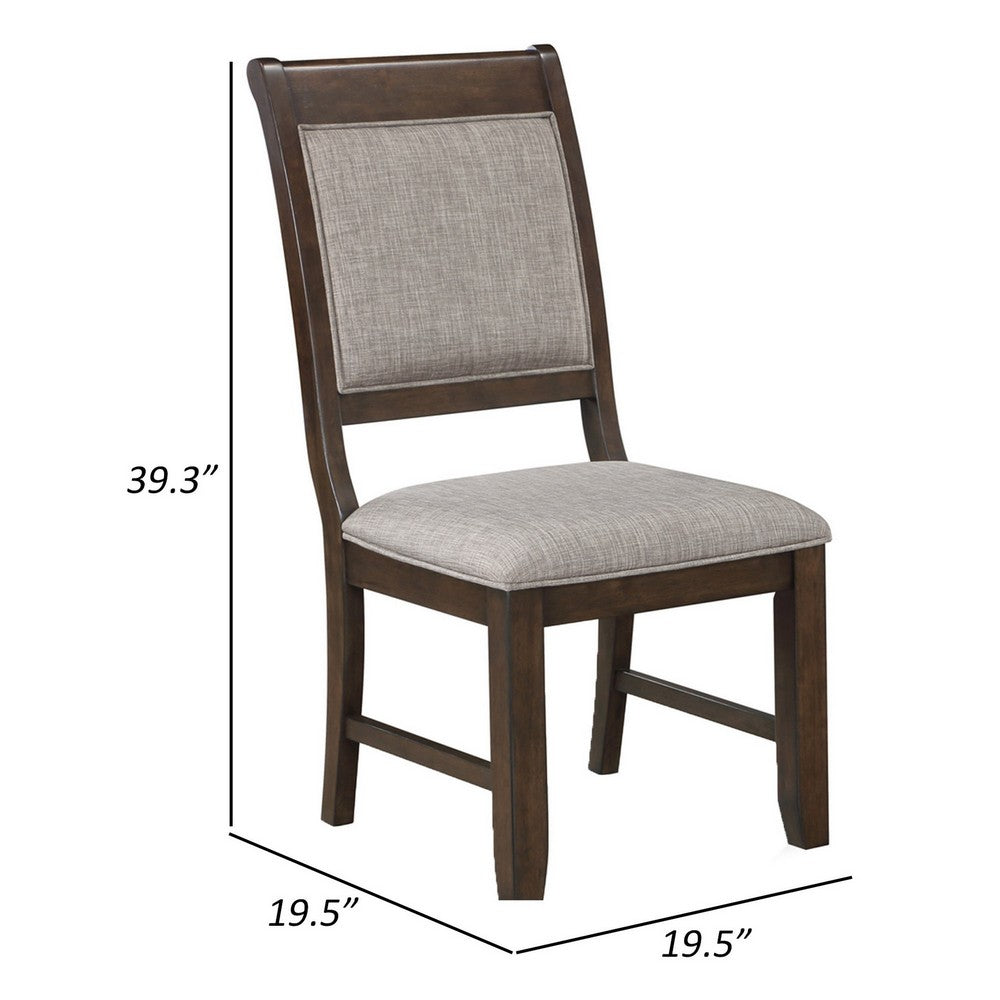 Benjara Dylan 20 Inch Side Chair Set of 2, Gray Fabric Upholstery, Brown Wood