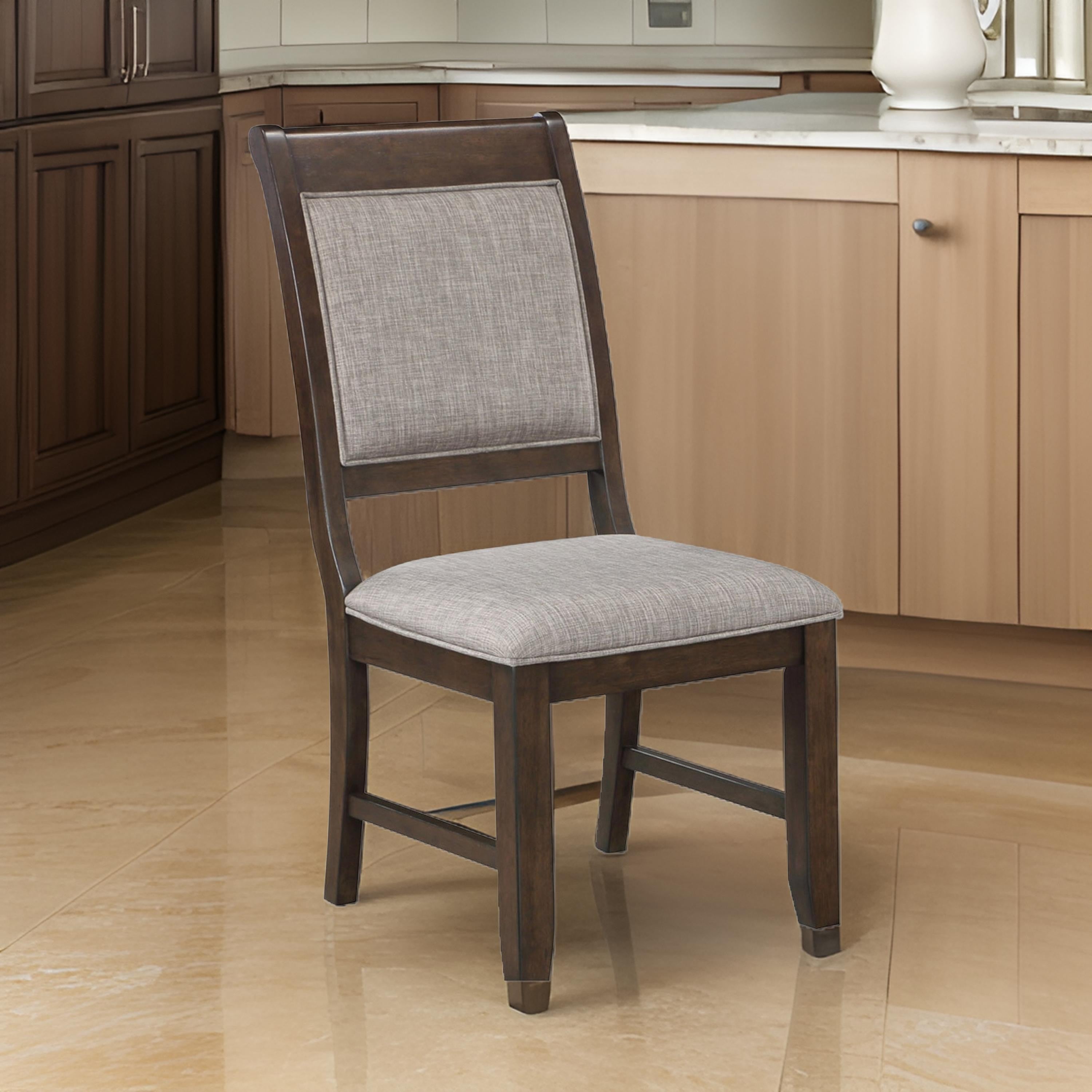 Benjara Dylan 20 Inch Side Chair Set of 2, Gray Fabric Upholstery, Brown Wood