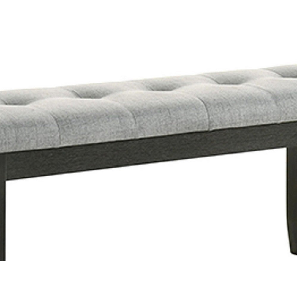 Benjara Woodlands 48 Inch Bench, Classic Wood Frame, Soft Gray Finished Fabric
