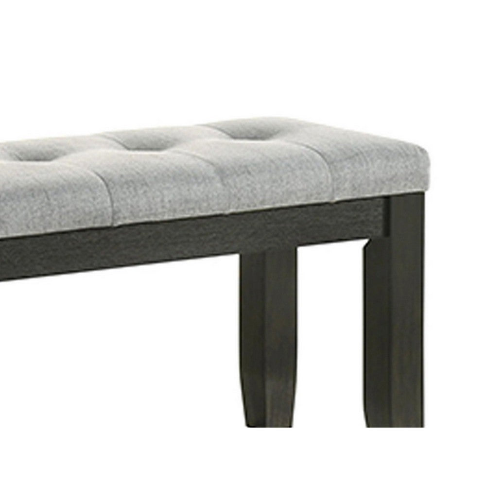Benjara Woodlands 48 Inch Bench, Classic Wood Frame, Soft Gray Finished Fabric