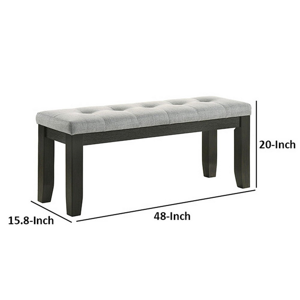 Benjara Woodlands 48 Inch Bench, Classic Wood Frame, Soft Gray Finished Fabric