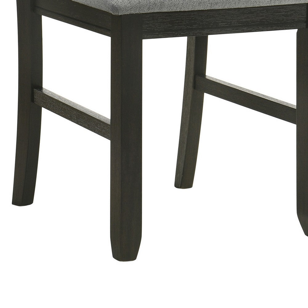 Benjara Woodlands 22 Inch Side Chair Set of 2, Soft Gray Fabric Seat, Brown Wood