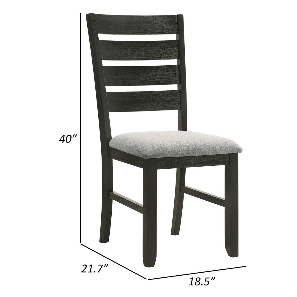 Benjara Woodlands 22 Inch Side Chair Set of 2, Soft Gray Fabric Seat, Brown Wood