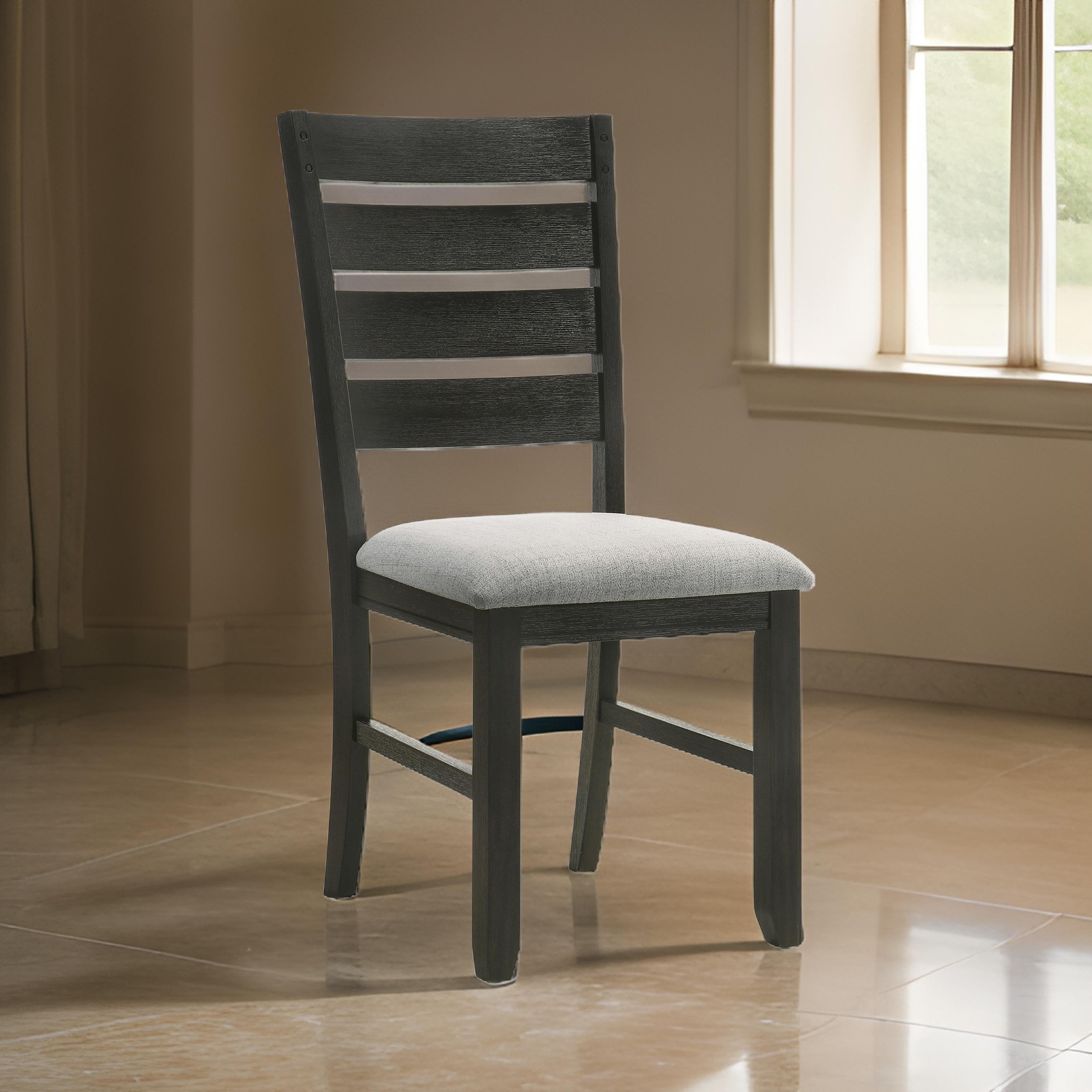 Benjara Woodlands 22 Inch Side Chair Set of 2, Soft Gray Fabric Seat, Brown Wood