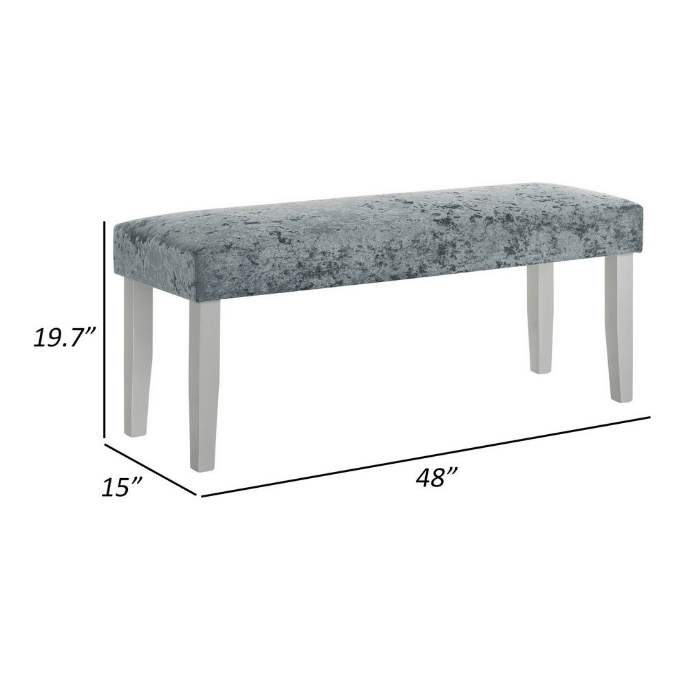 Benjara Liam 48 Inch Dining Bench, Wood, Cushioned Gray Fabric Upholstered Seat