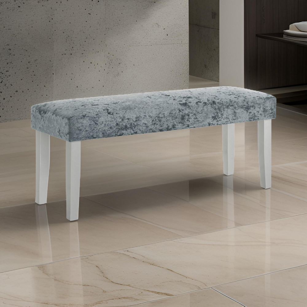 Benjara Liam 48 Inch Dining Bench, Wood, Cushioned Gray Fabric Upholstered Seat