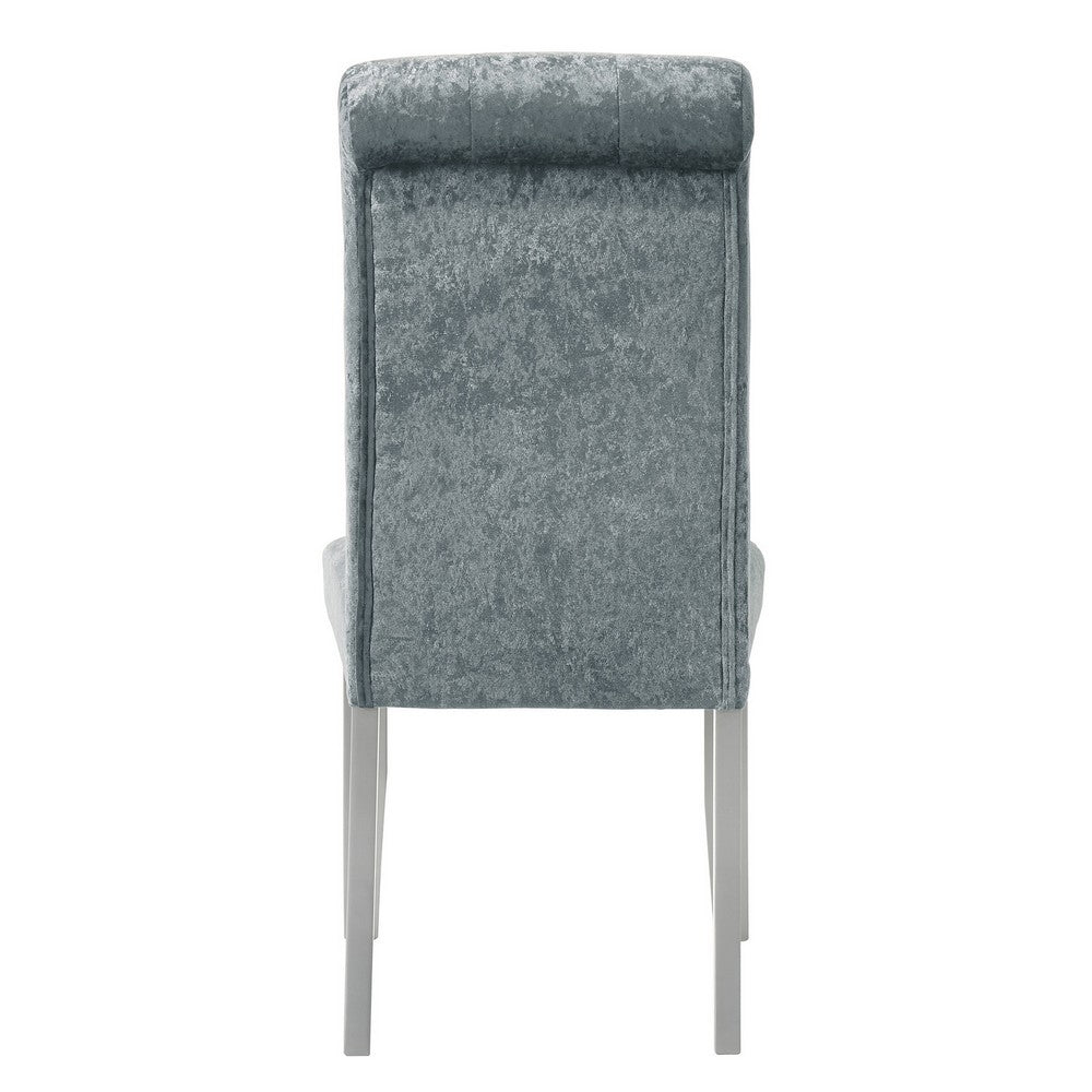 Benjara Liam 27 Inch Side Chair Set of 2, Wood, Tufted Gray Fabric Upholstery