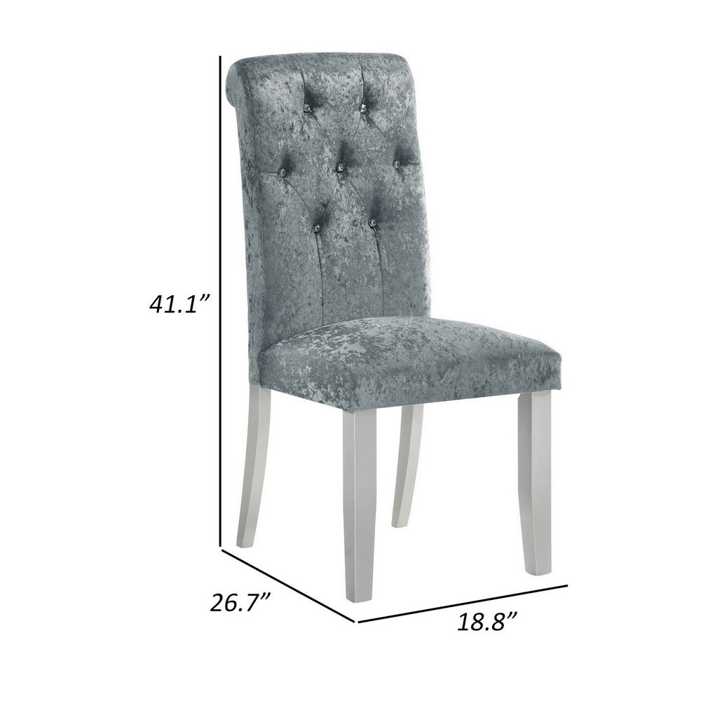 Benjara Liam 27 Inch Side Chair Set of 2, Wood, Tufted Gray Fabric Upholstery