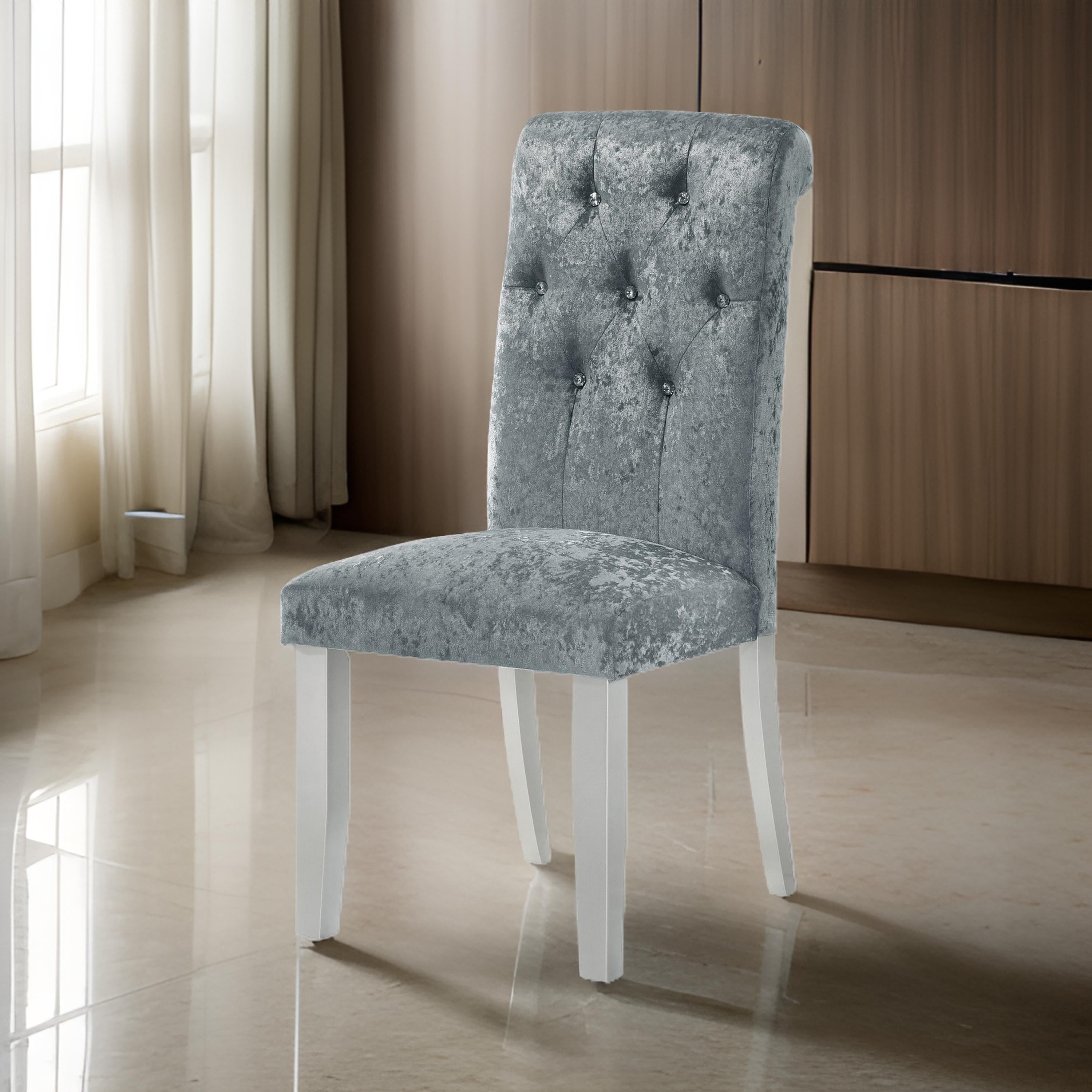 Benjara Liam 27 Inch Side Chair Set of 2, Wood, Tufted Gray Fabric Upholstery