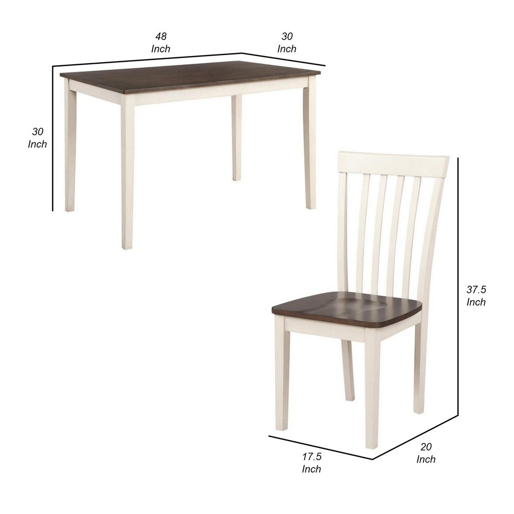 Benjara 5 Piece Dining Table Set with 4 Chairs, Wood Frame, White And Grayish Brown