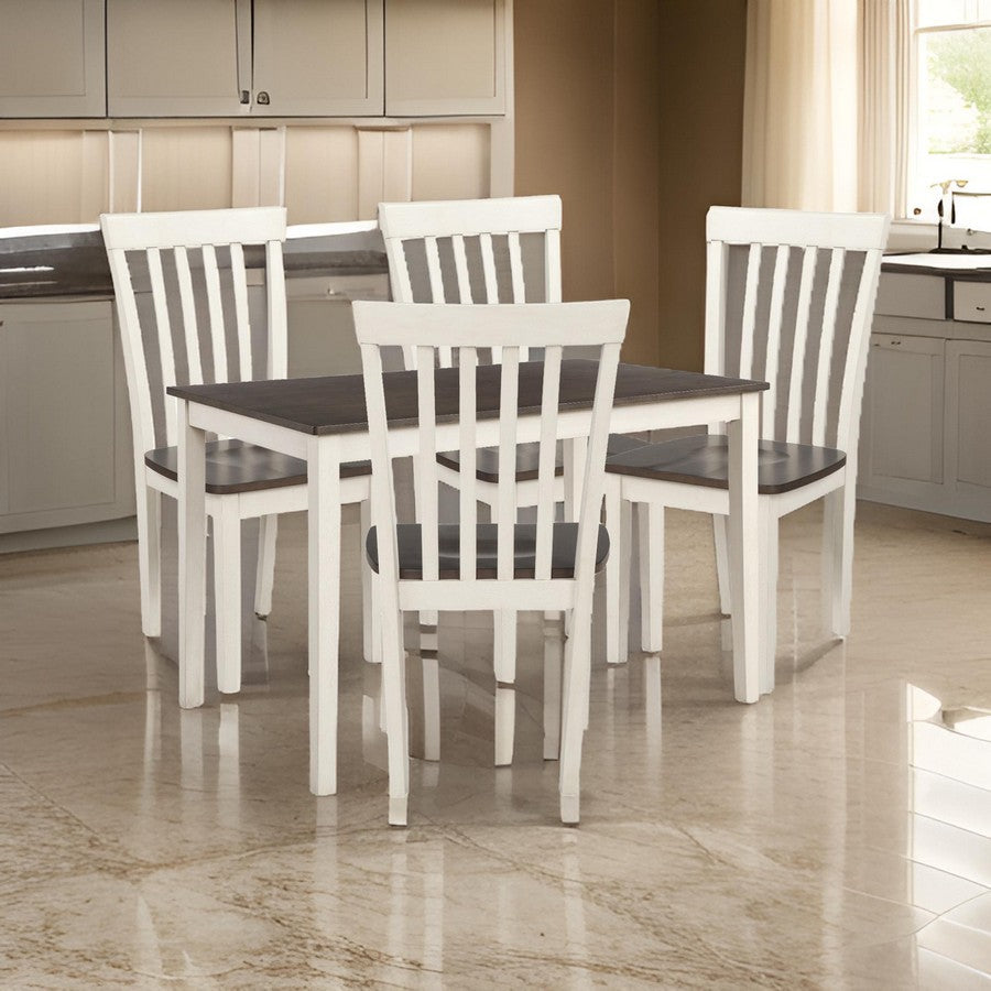 Benjara 5 Piece Dining Table Set with 4 Chairs, Wood Frame, White And Grayish Brown