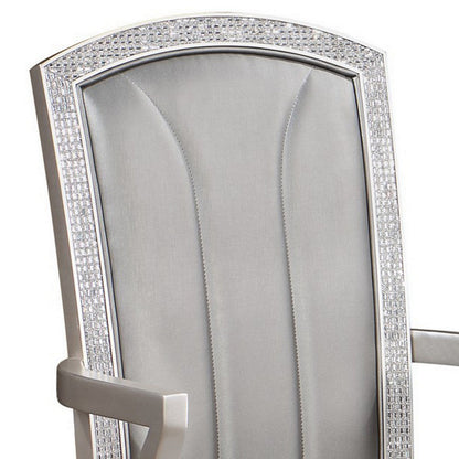 Benjara Scott 23 Inch Dining Armchair Set of 2, Gray Faux Leather And Taupe Wood