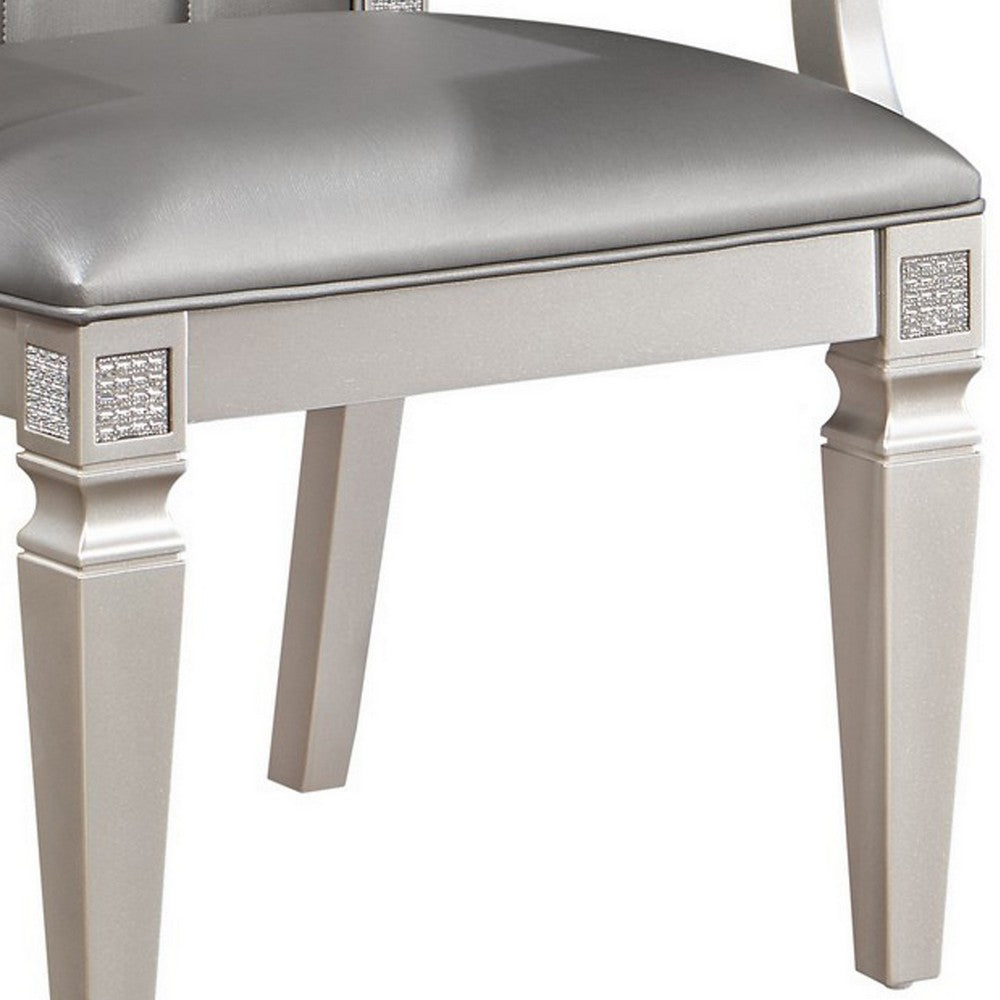 Benjara Scott 23 Inch Dining Armchair Set of 2, Gray Faux Leather And Taupe Wood
