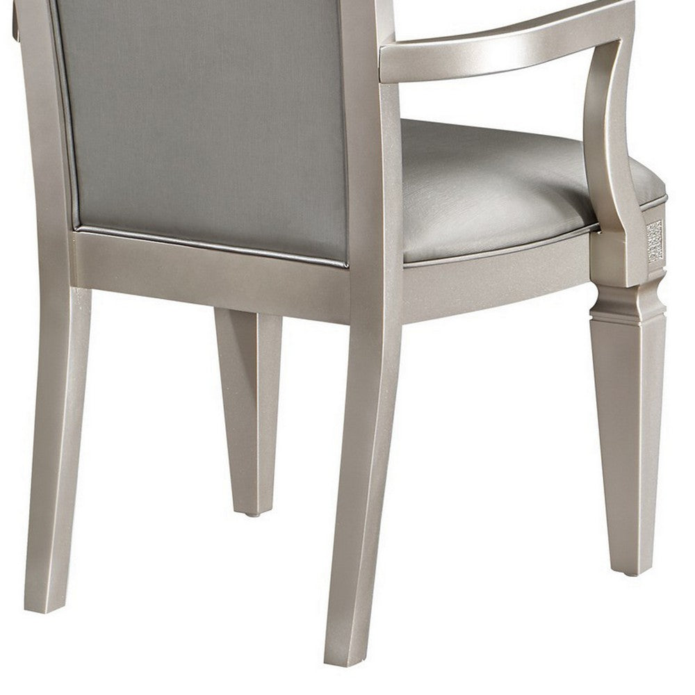Benjara Scott 23 Inch Dining Armchair Set of 2, Gray Faux Leather And Taupe Wood