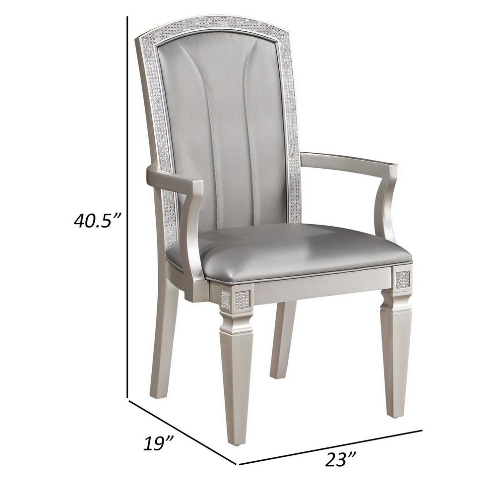 Benjara Scott 23 Inch Dining Armchair Set of 2, Gray Faux Leather And Taupe Wood