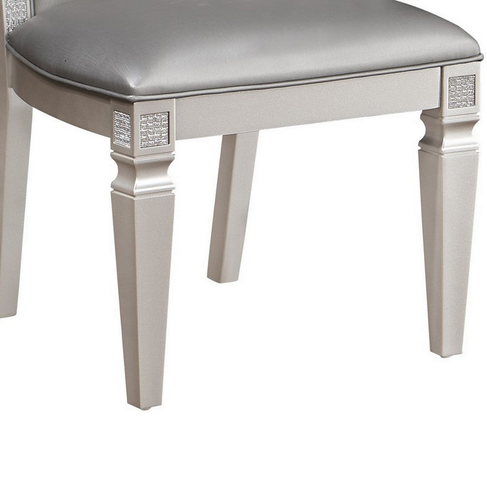 Benjara Scott 19 Inch Dining Side Chair Set of 2, Gray Faux Leather, Taupe Wood