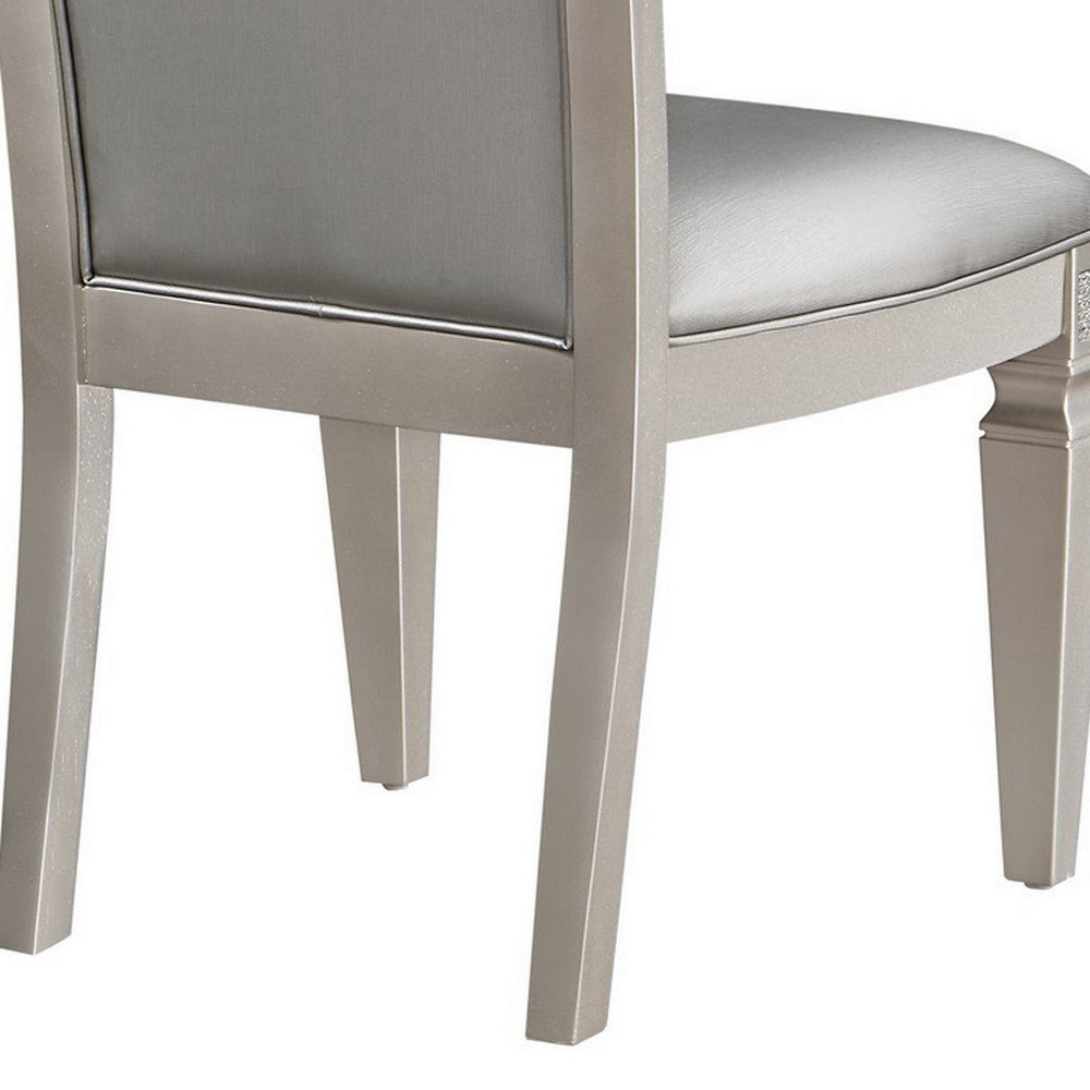 Benjara Scott 19 Inch Dining Side Chair Set of 2, Gray Faux Leather, Taupe Wood