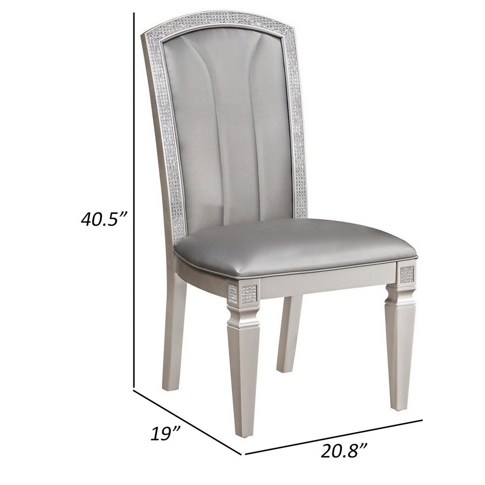 Benjara Scott 19 Inch Dining Side Chair Set of 2, Gray Faux Leather, Taupe Wood