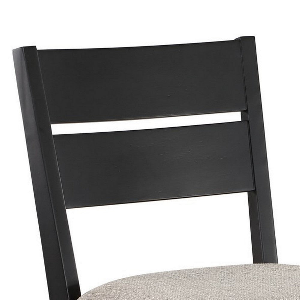 Benjara Avenue 34 Inch Side Chair Set of 2, Fabric Upholstery, Wood, Black, Beige