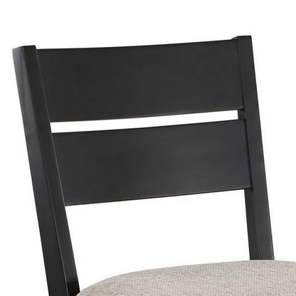 Benjara Avenue 34 Inch Side Chair Set of 2, Fabric Upholstery, Wood, Black, Beige
