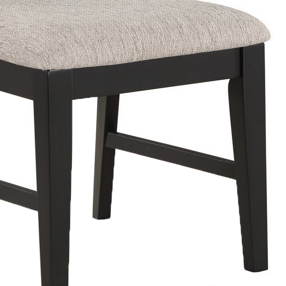 Benjara Avenue 34 Inch Side Chair Set of 2, Fabric Upholstery, Wood, Black, Beige