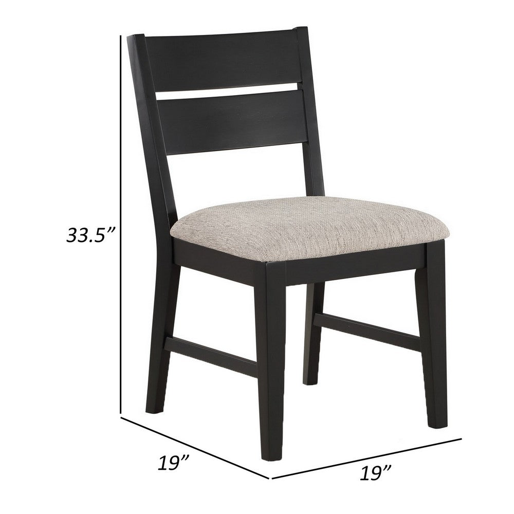 Benjara Avenue 34 Inch Side Chair Set of 2, Fabric Upholstery, Wood, Black, Beige