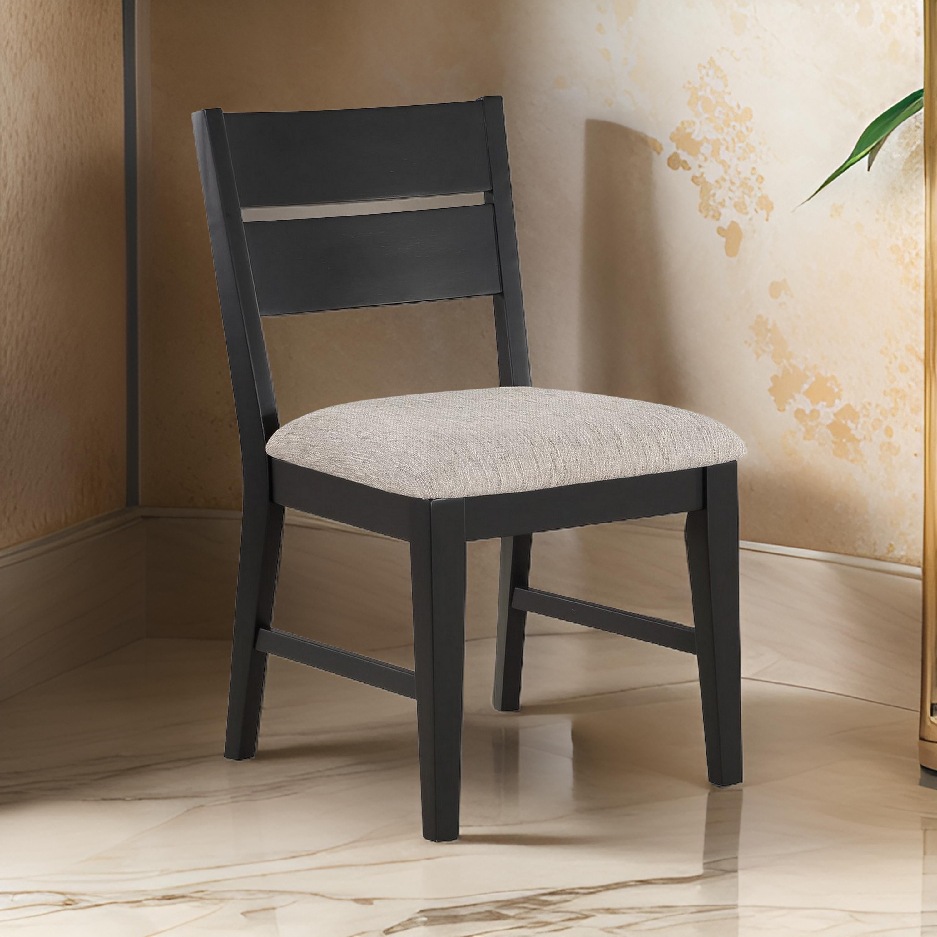 Benjara Avenue 34 Inch Side Chair Set of 2, Fabric Upholstery, Wood, Black, Beige