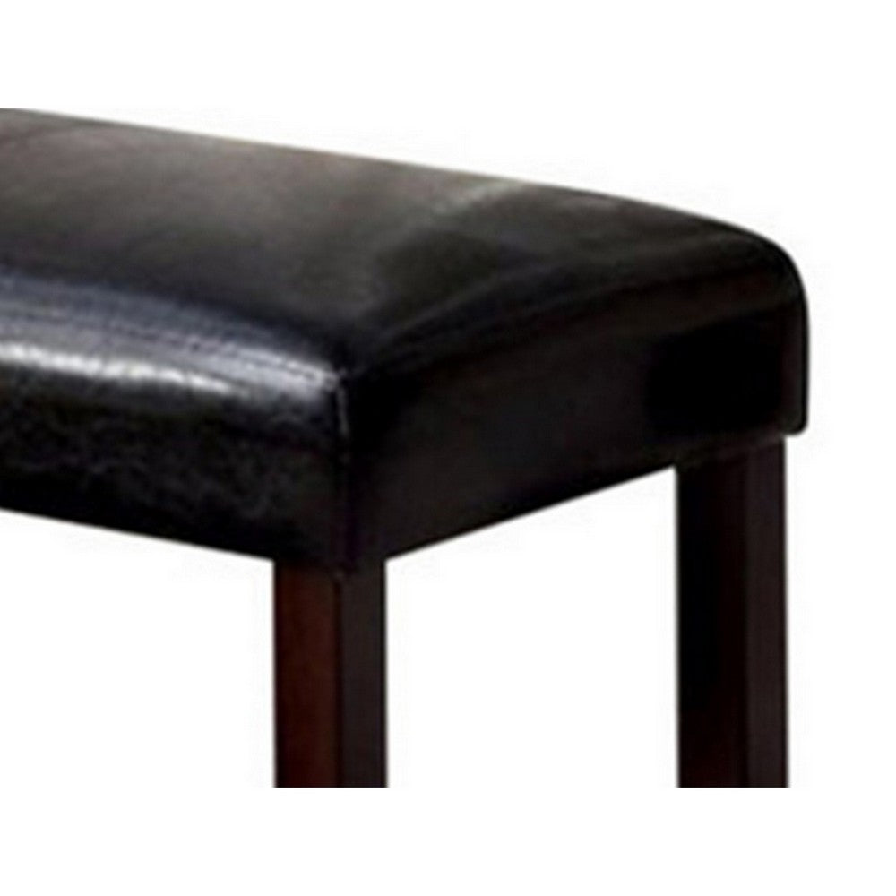 Benjara Oliver 46 Inch Bench, Leather Upholstery, Wood Frame, Soft Cushion, Black