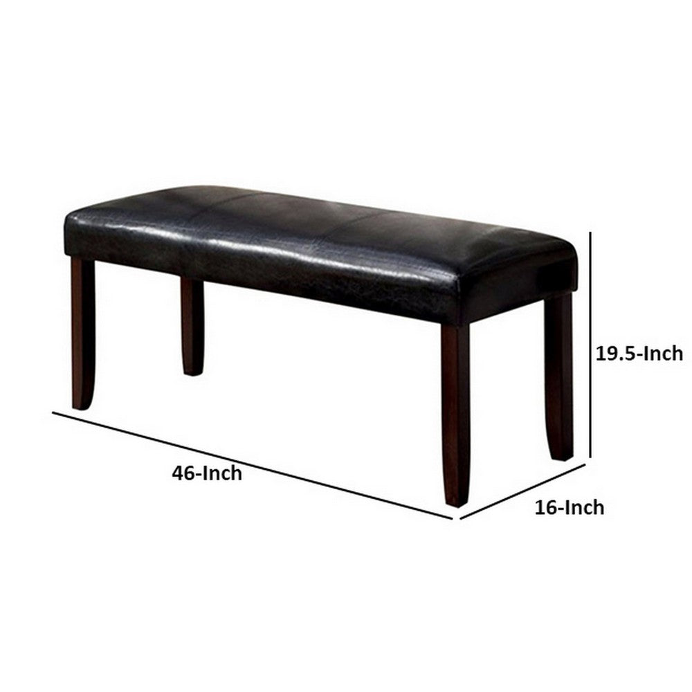 Benjara Oliver 46 Inch Bench, Leather Upholstery, Wood Frame, Soft Cushion, Black