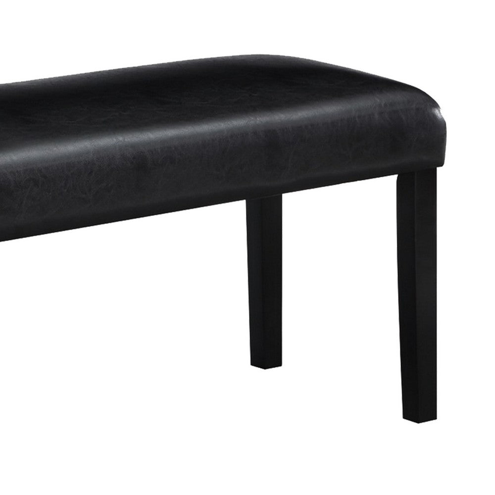 Benjara Tristan 46 Inch Bench, Faux Leather, Wood Frame, Soft Cushion, Black