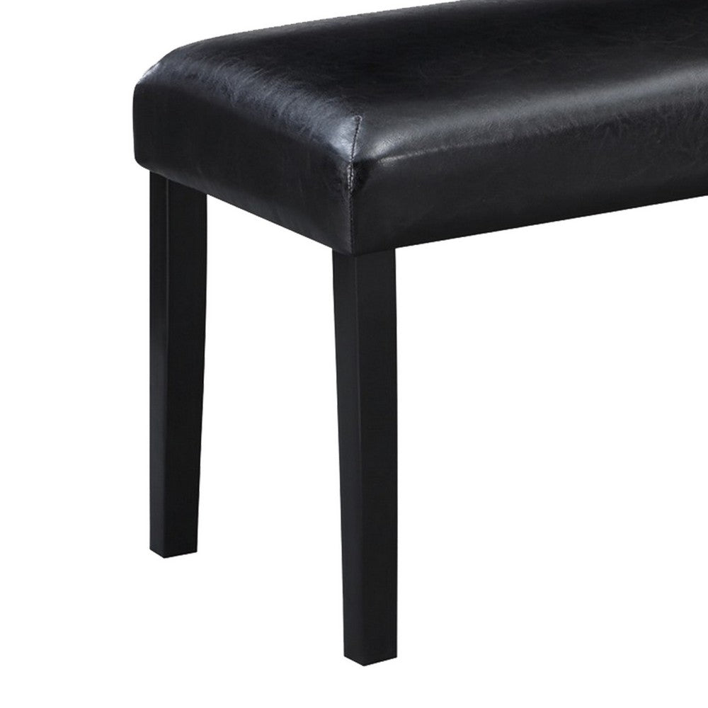 Benjara Tristan 46 Inch Bench, Faux Leather, Wood Frame, Soft Cushion, Black