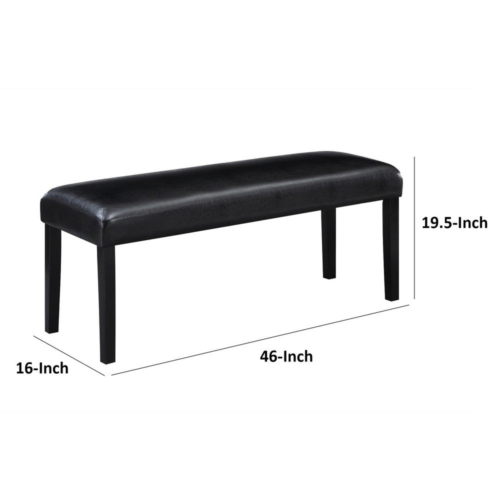 Benjara Tristan 46 Inch Bench, Faux Leather, Wood Frame, Soft Cushion, Black