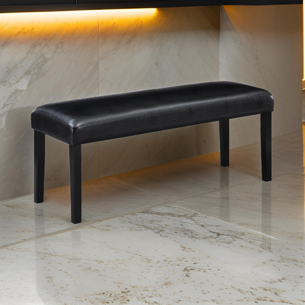 Benjara Tristan 46 Inch Bench, Faux Leather, Wood Frame, Soft Cushion, Black