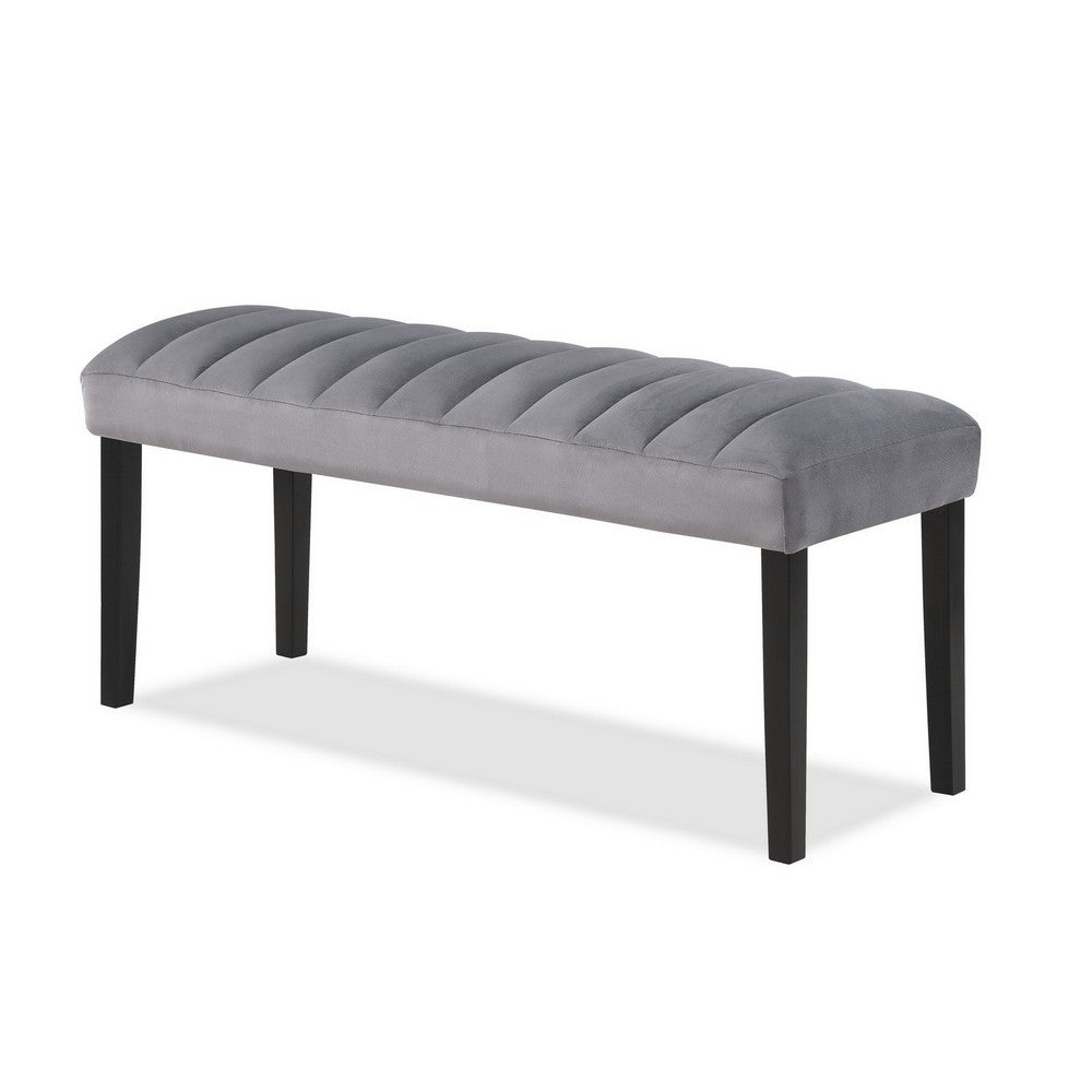 Benjara Marcus 46 Inch Dining Bench, Fabric Upholstery, Wood, Tufted, Gray, Black