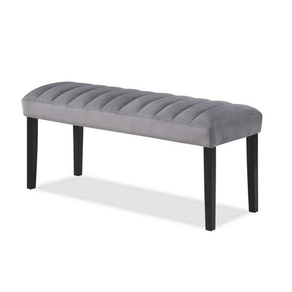 Benjara Marcus 46 Inch Dining Bench, Fabric Upholstery, Wood, Tufted, Gray, Black