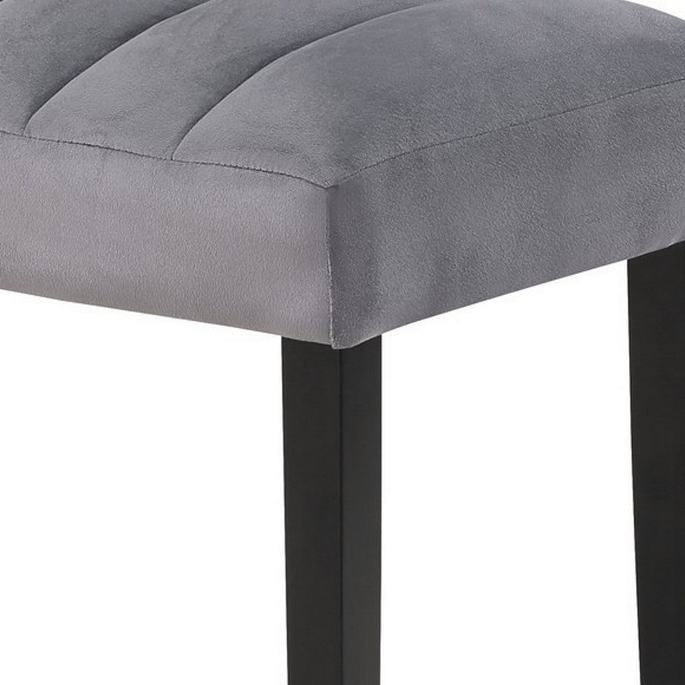 Benjara Marcus 46 Inch Dining Bench, Fabric Upholstery, Wood, Tufted, Gray, Black