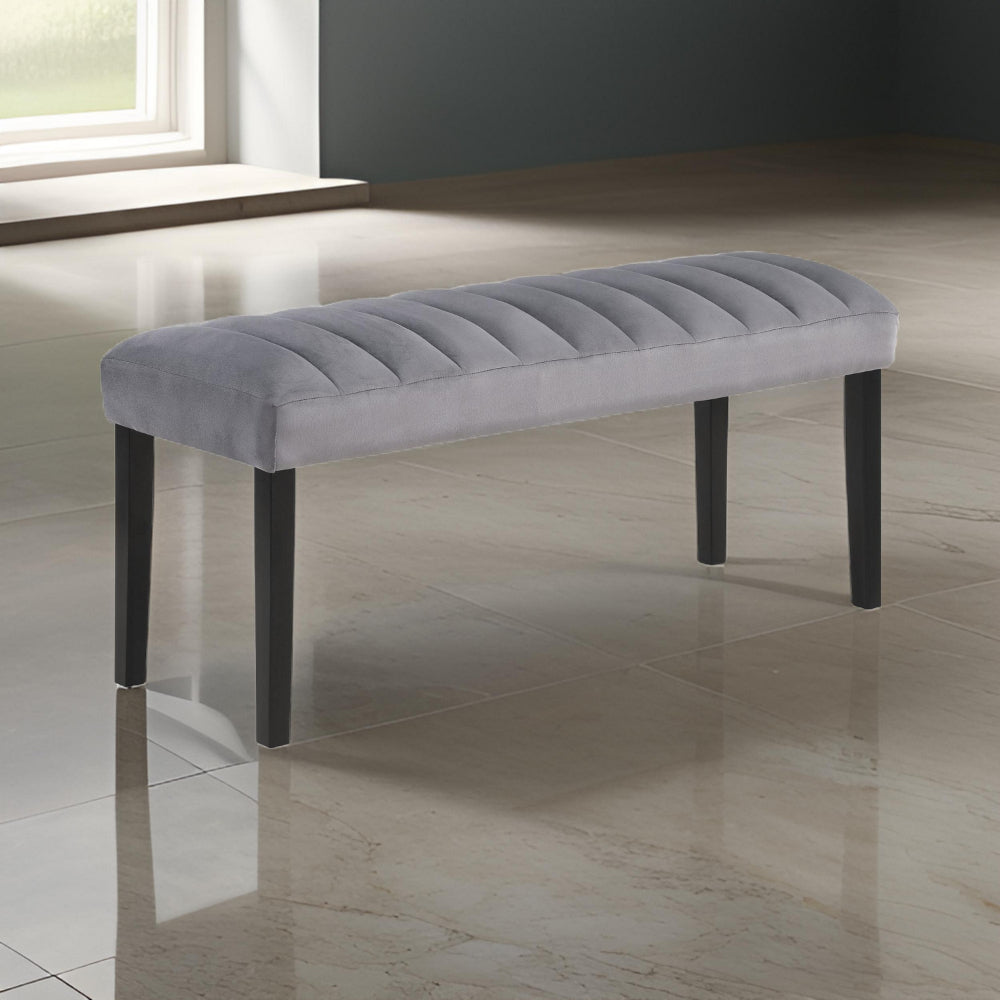 Benjara Marcus 46 Inch Dining Bench, Fabric Upholstery, Wood, Tufted, Gray, Black