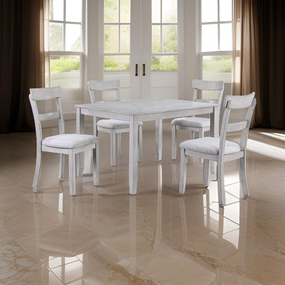 Benjara Charlotte 5 Piece Dining Table And Chairs Set, Wood, Farmhouse, White