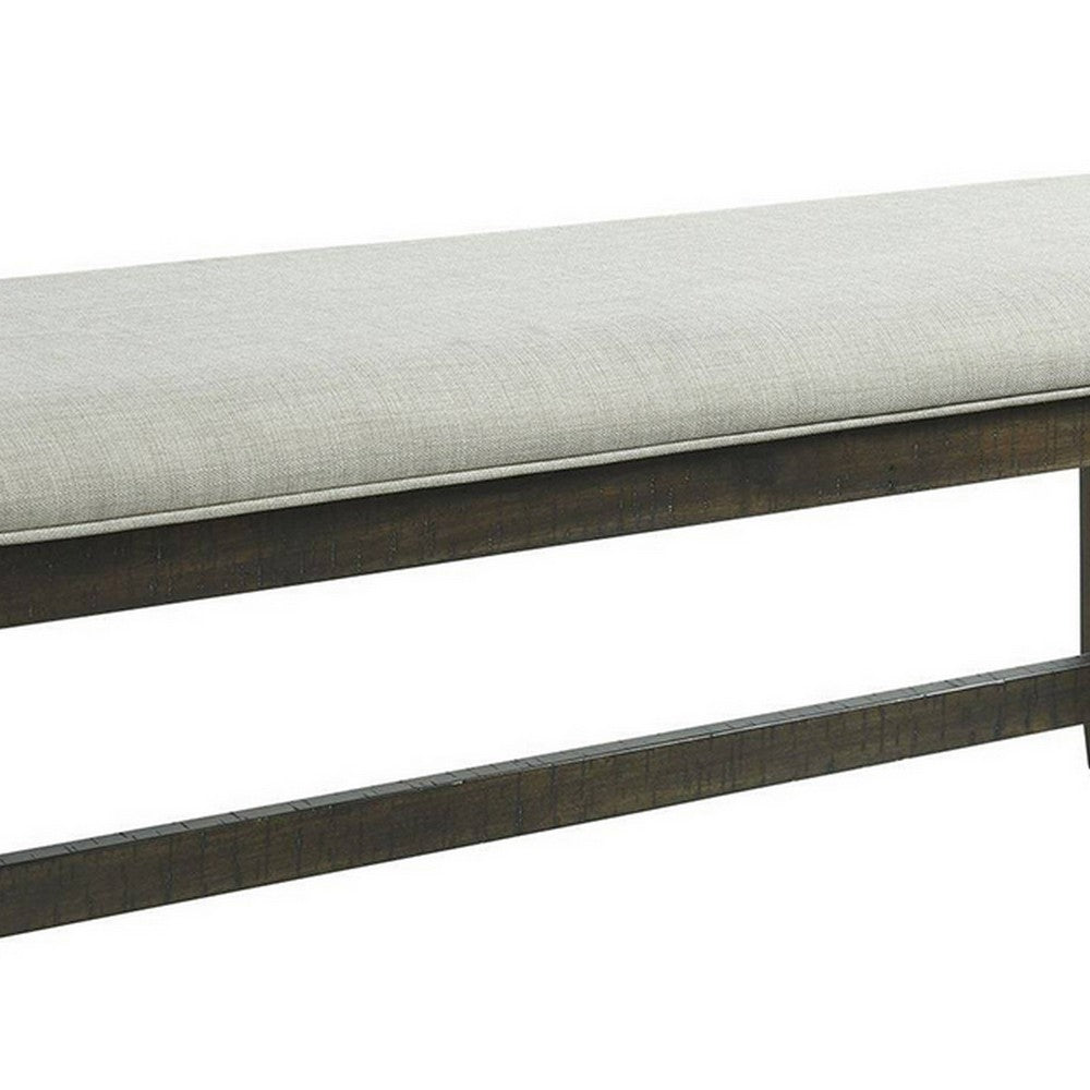 Benjara Cameron 50 Inch Bench, Brown Wood Frame, Gray Poly Linen Upholstery