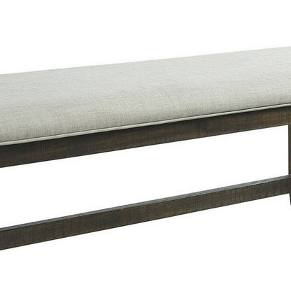 Benjara Cameron 50 Inch Bench, Brown Wood Frame, Gray Poly Linen Upholstery