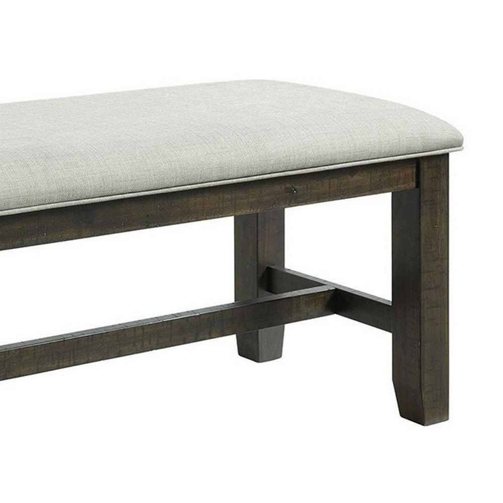Benjara Cameron 50 Inch Bench, Brown Wood Frame, Gray Poly Linen Upholstery