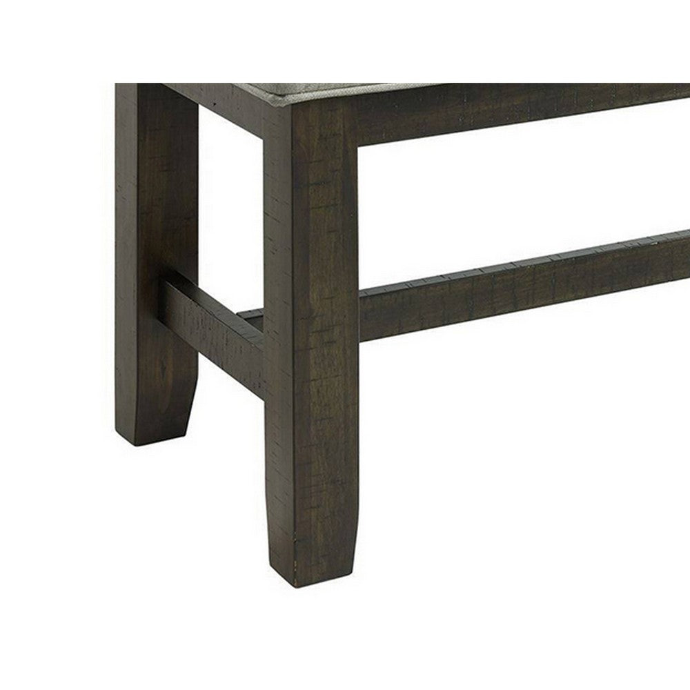 Benjara Cameron 50 Inch Bench, Brown Wood Frame, Gray Poly Linen Upholstery
