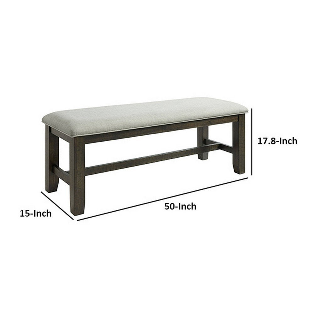 Benjara Cameron 50 Inch Bench, Brown Wood Frame, Gray Poly Linen Upholstery