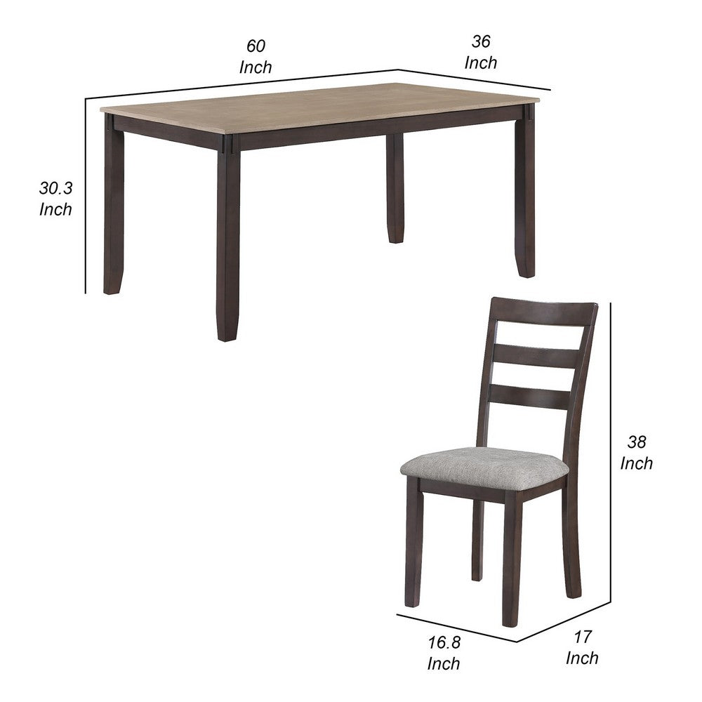 Benjara Cameron 5 Piece Dining Table And Chairs Set, Transitional Brown Wood