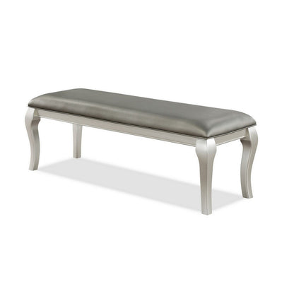 Benjara Harrison 52 Inch Bench, Wood Frame, Faux Leather, Cabriole Legs, Gray