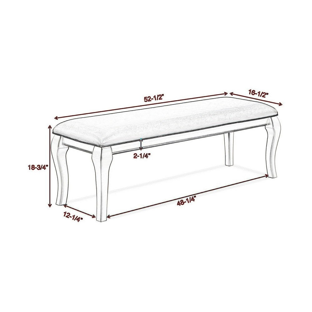 Benjara Harrison 52 Inch Bench, Wood Frame, Faux Leather, Cabriole Legs, Gray