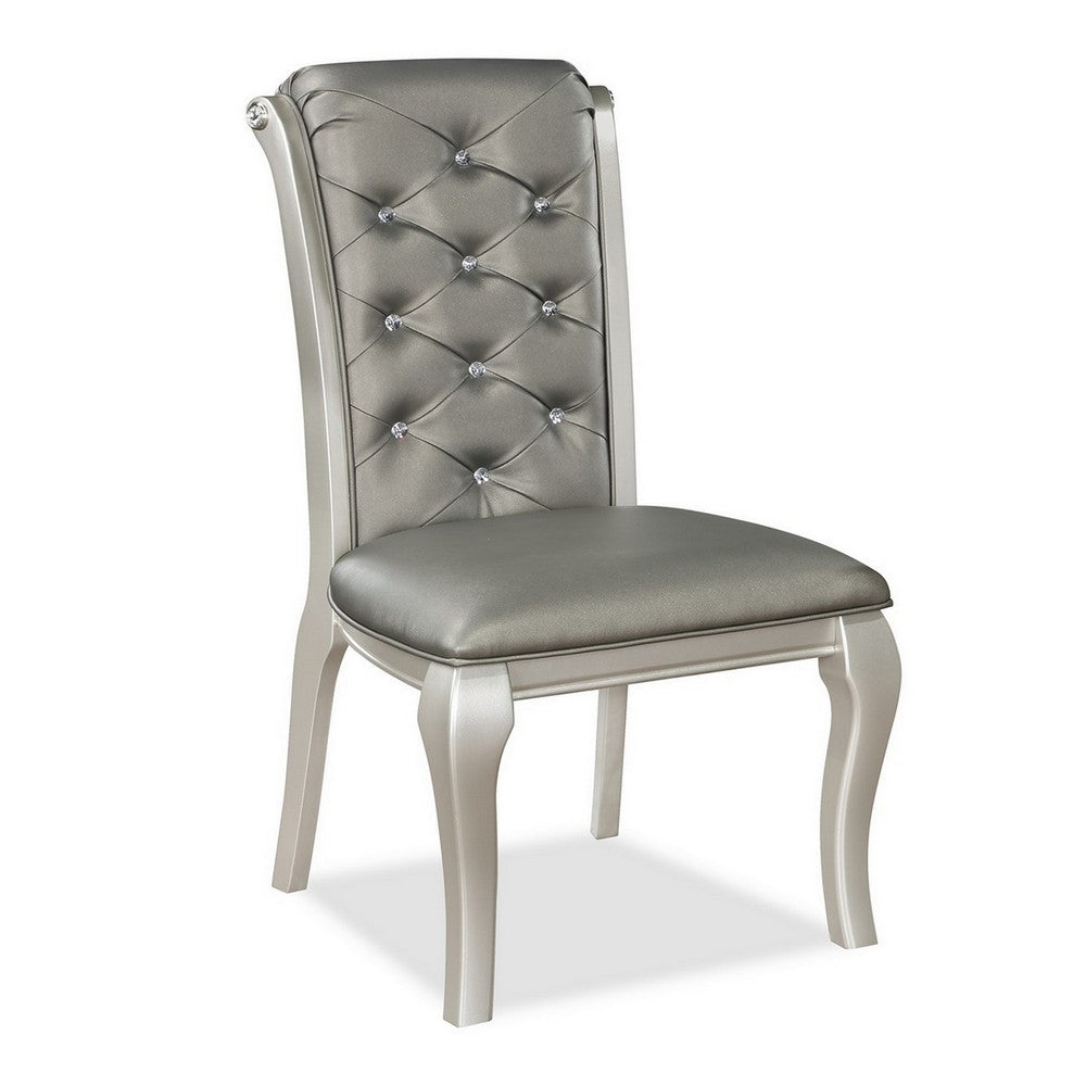 Benjara Harrison 20 Inch Side Chair Set of 2, Classic Tufted Faux Leather, Gray